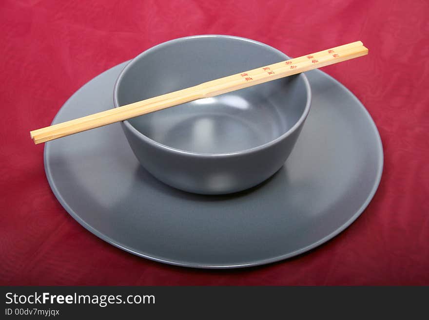 Digital photo of a bowl a pate and chopsticks. Digital photo of a bowl a pate and chopsticks.