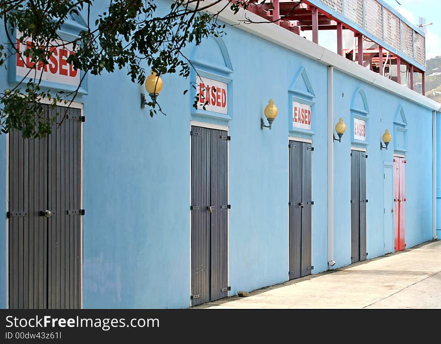 Rows of empty colorful shops for lease. Rows of empty colorful shops for lease