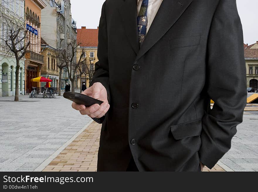 Business telephone calling on street