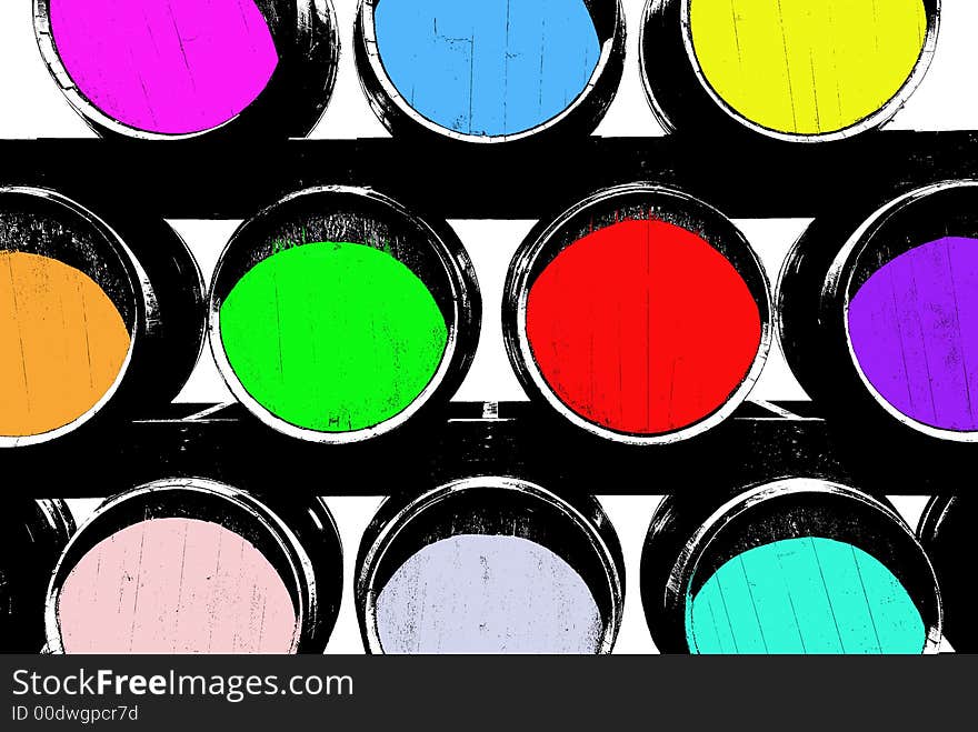 Barrels designed to look like a graphic illustration. United Colors of barrels.