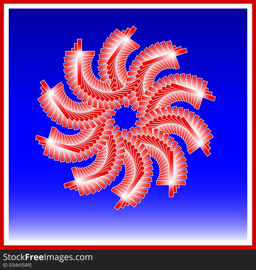 Framed, bursting circle of multiple Christian crosses forming a celebratory pattern against blue background. Framed, bursting circle of multiple Christian crosses forming a celebratory pattern against blue background.