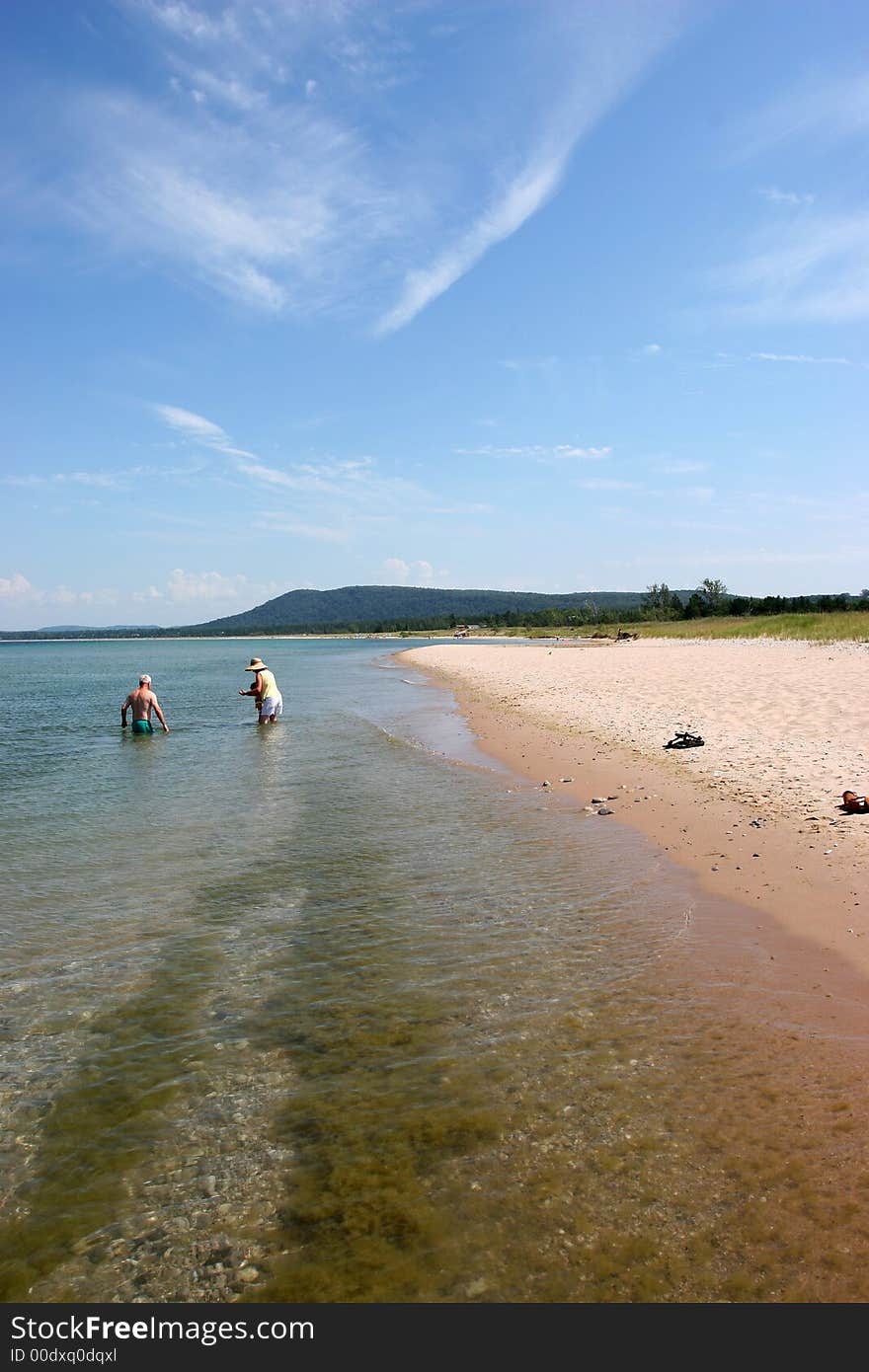 Lake Michigan shoreline with family