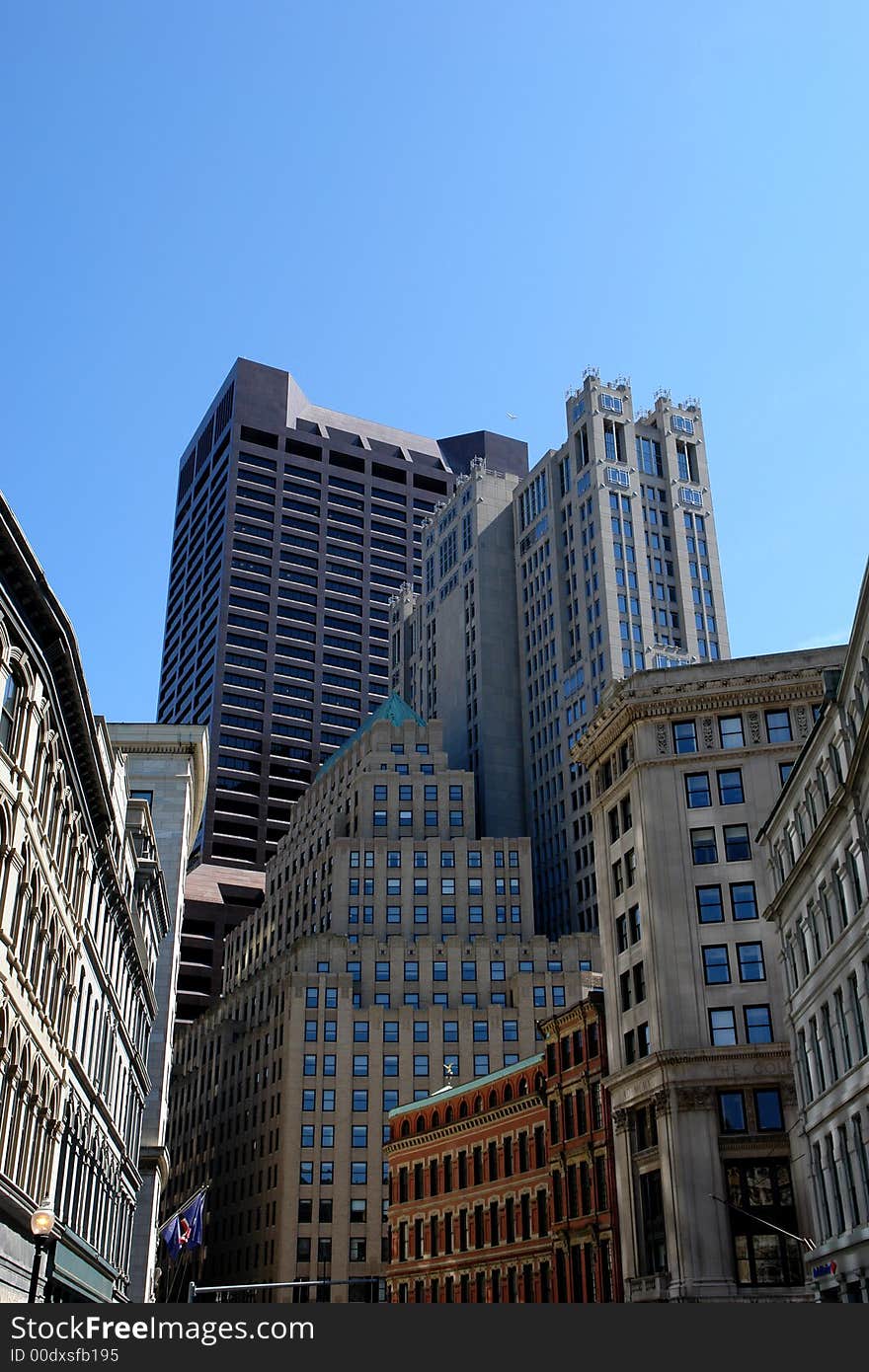 Spring day in downtown Boston near the financial district.