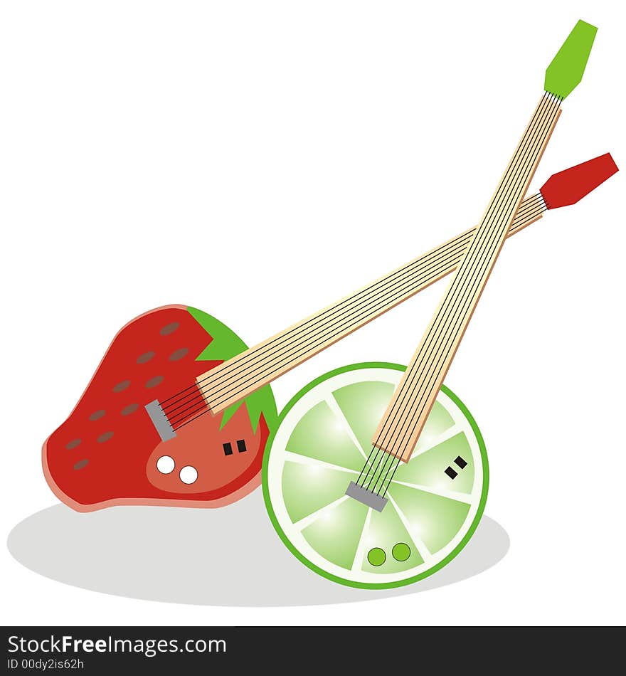 Art illustration of fruit-shaped guitars. Art illustration of fruit-shaped guitars