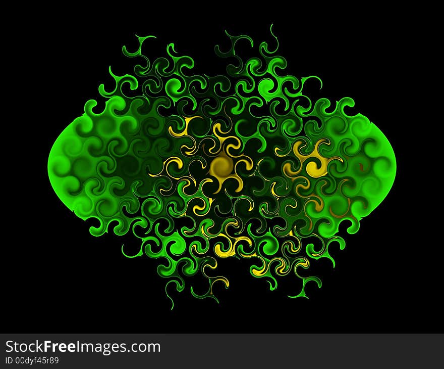 Destruction of Golden Egg - Abstract Gold and Green Fractal Isolated on Black Background