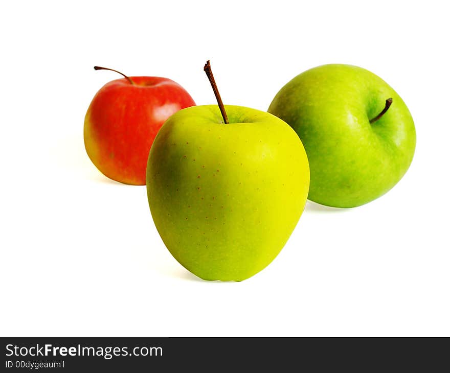 Three apples on white