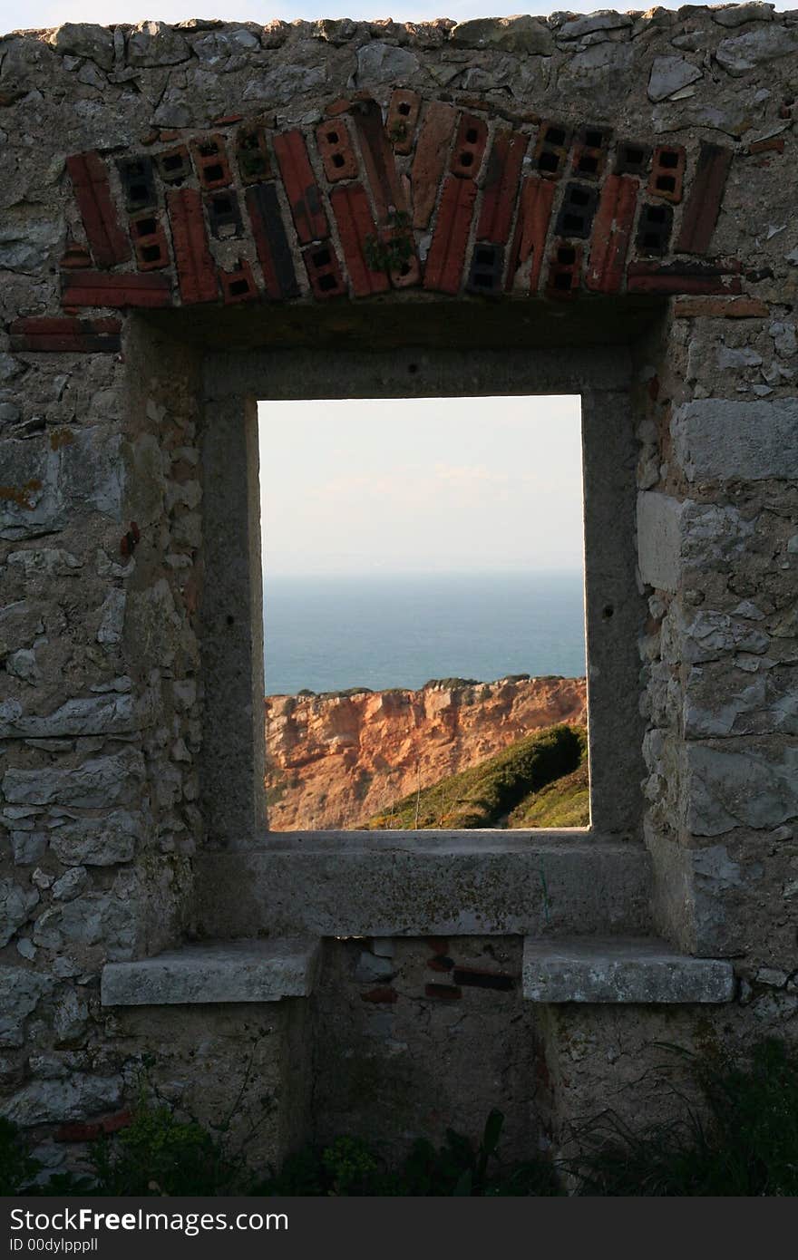 Potuguese old building window near Sesimbra. Potuguese old building window near Sesimbra