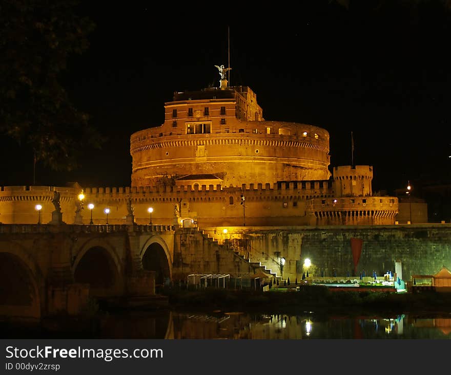 The night view of Castle sant angelo in Rome, Italy