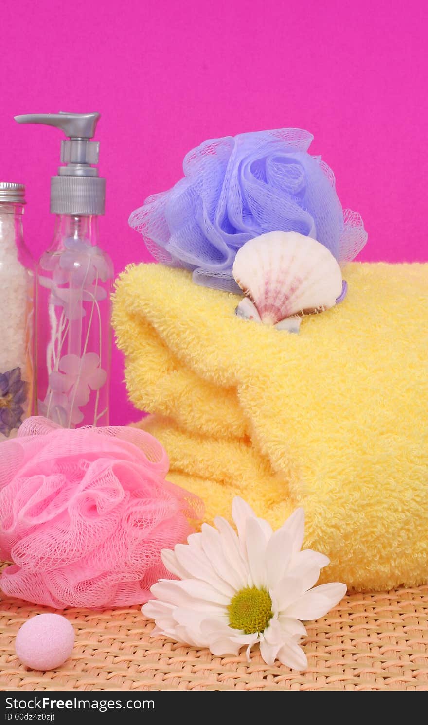 Bath Products on Pink Background