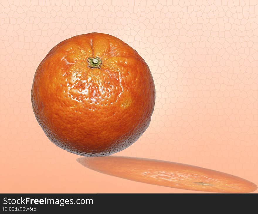 An orange with his reflex on a pastel background