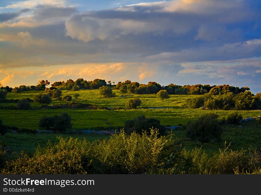 A Suggestive sunset in the sicilian hinterland. A Suggestive sunset in the sicilian hinterland