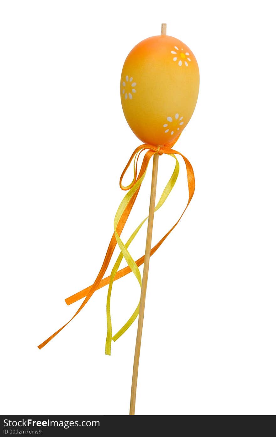 Easter egg on stick, isolated on white