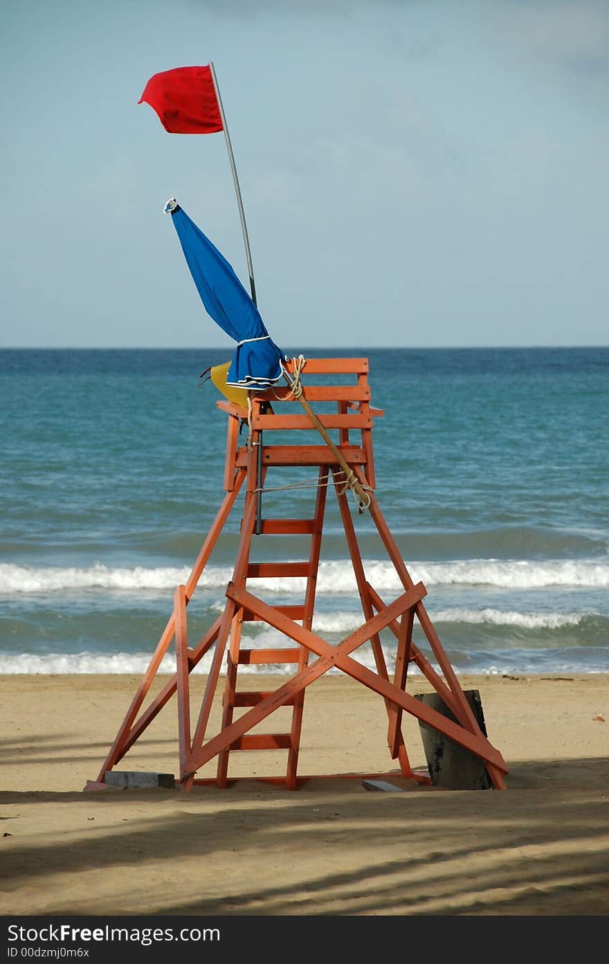 Lifeguard seat on a puerto rican beach on a windy day. Lifeguard seat on a puerto rican beach on a windy day