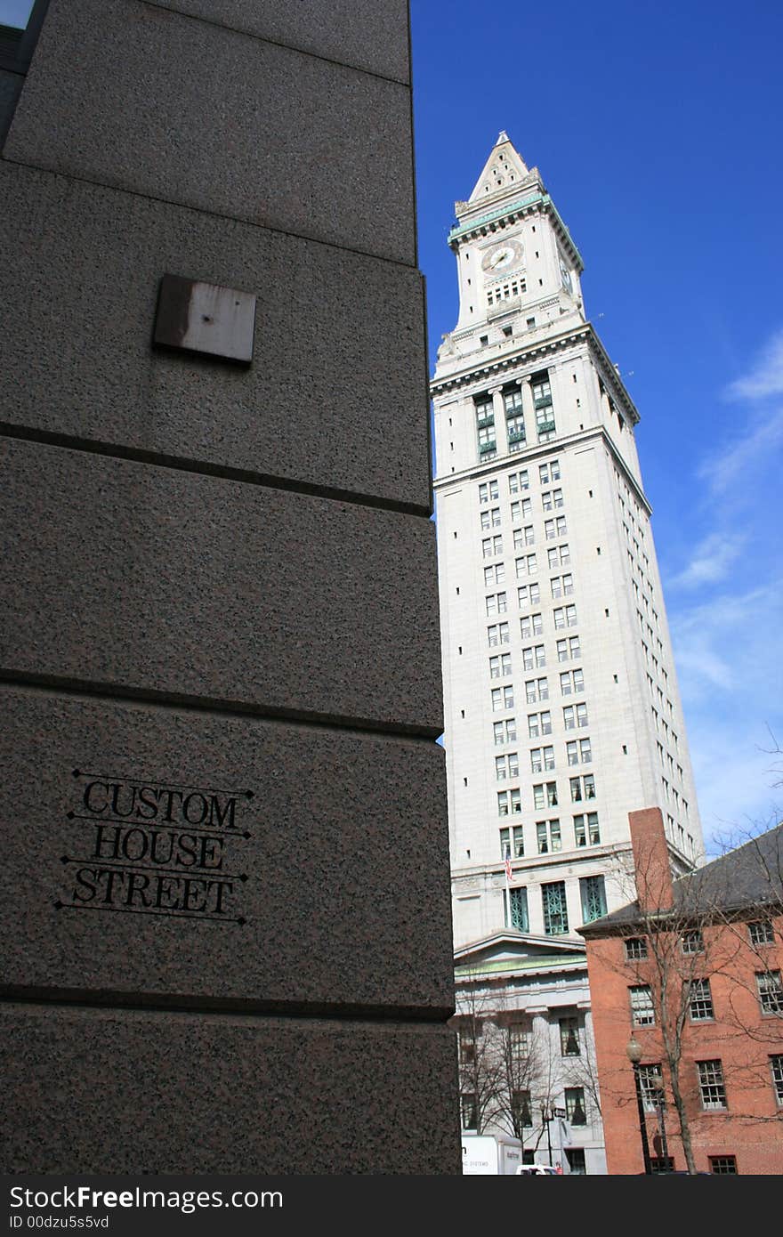 Boston's Custom House Tower as seen from Custom House street.