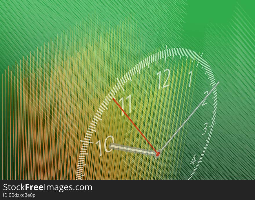 Clock working with green and yellow 3d background. Clock working with green and yellow 3d background