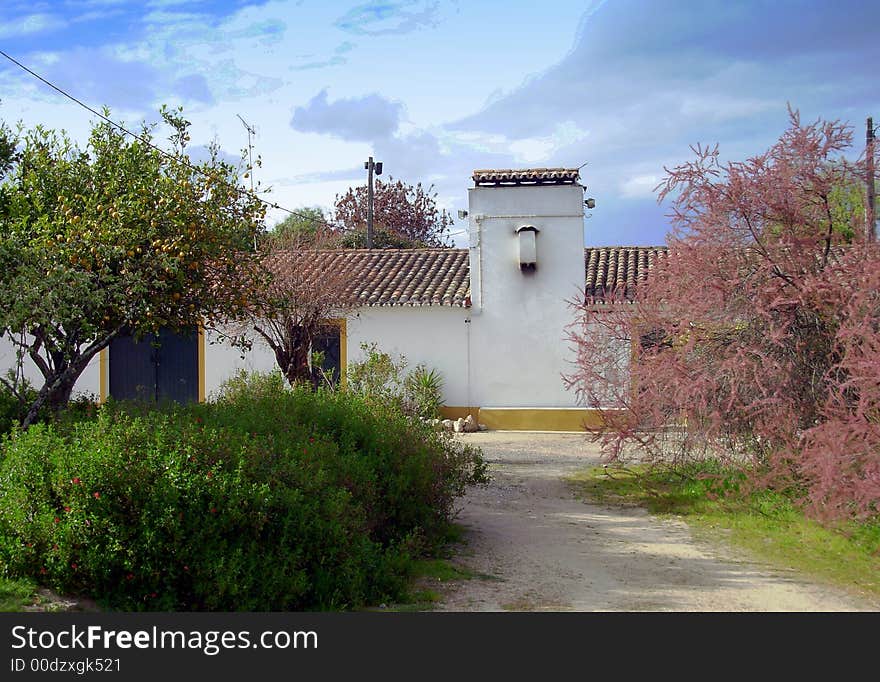 Colorful portuguese cottage in soutt of Portugal, Alentejo.