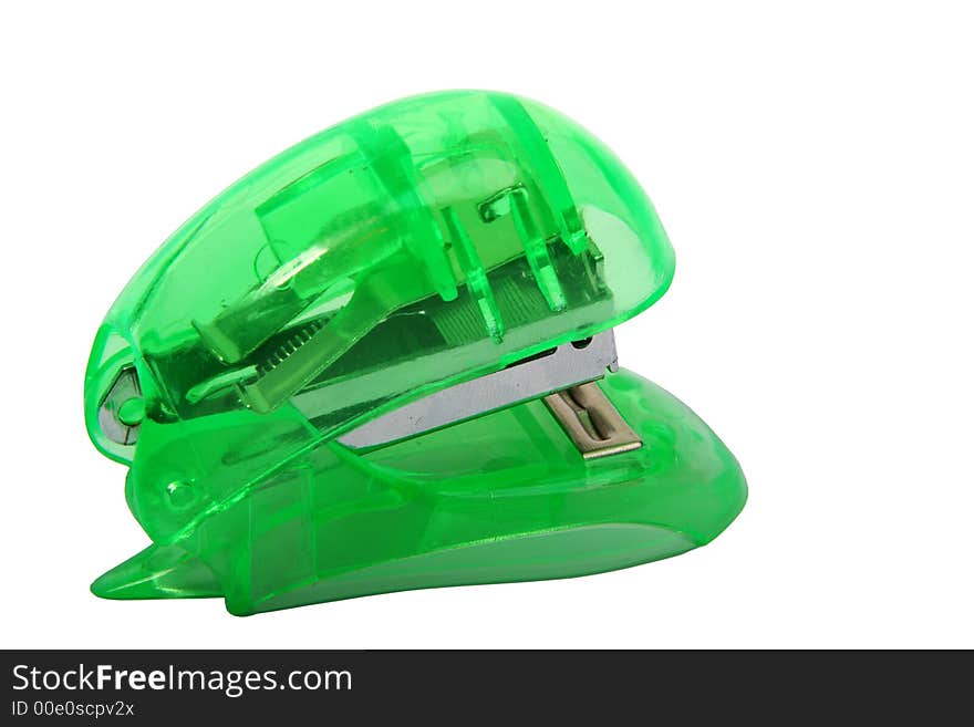 Digital photo of a green stapler.