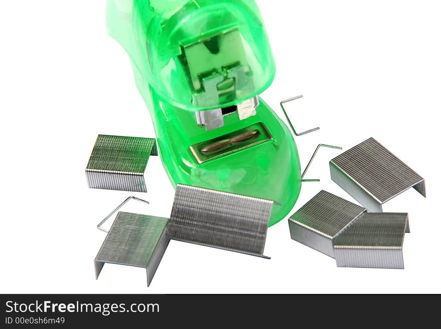 Digital photo of a green stapler.