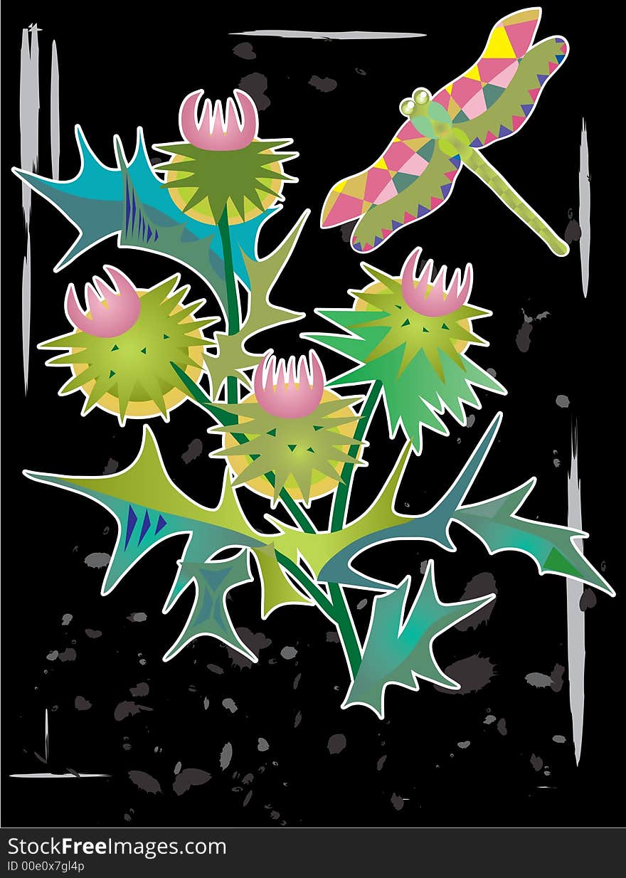 Decorative floral pattern with thistle