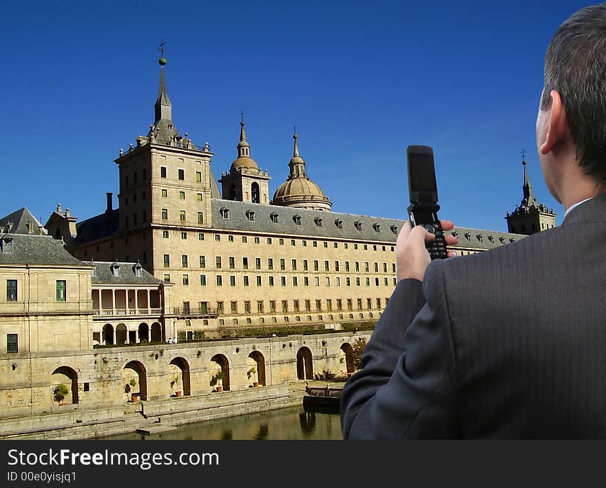 Salesman calling his friends from Spain