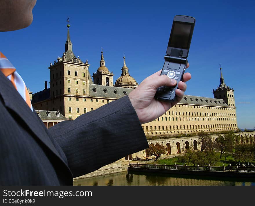 Salesman receiving a picture from Spain. Salesman receiving a picture from Spain