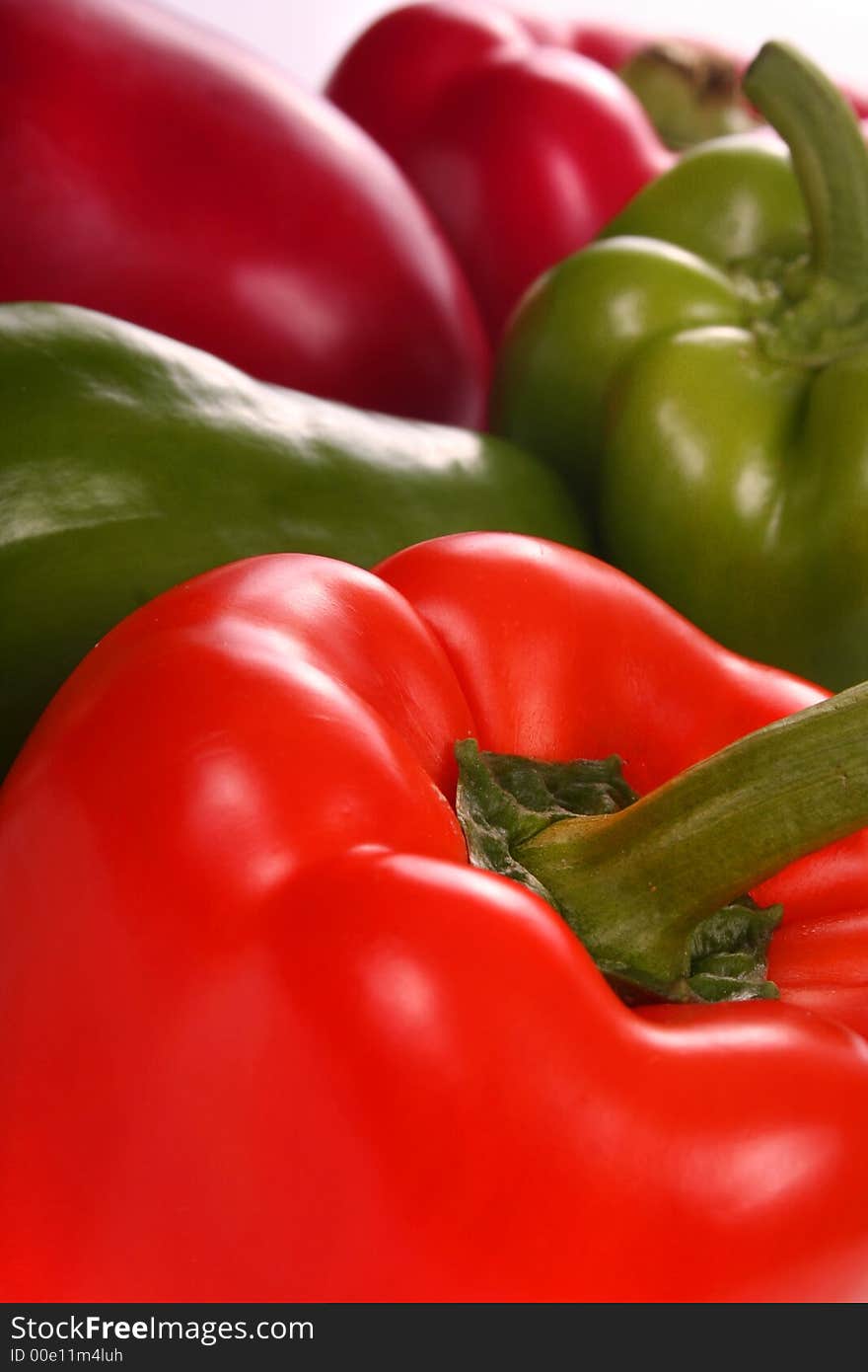 Peppers in different colors close up