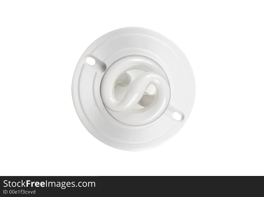 Fluorescent light bulb attached to light fixture