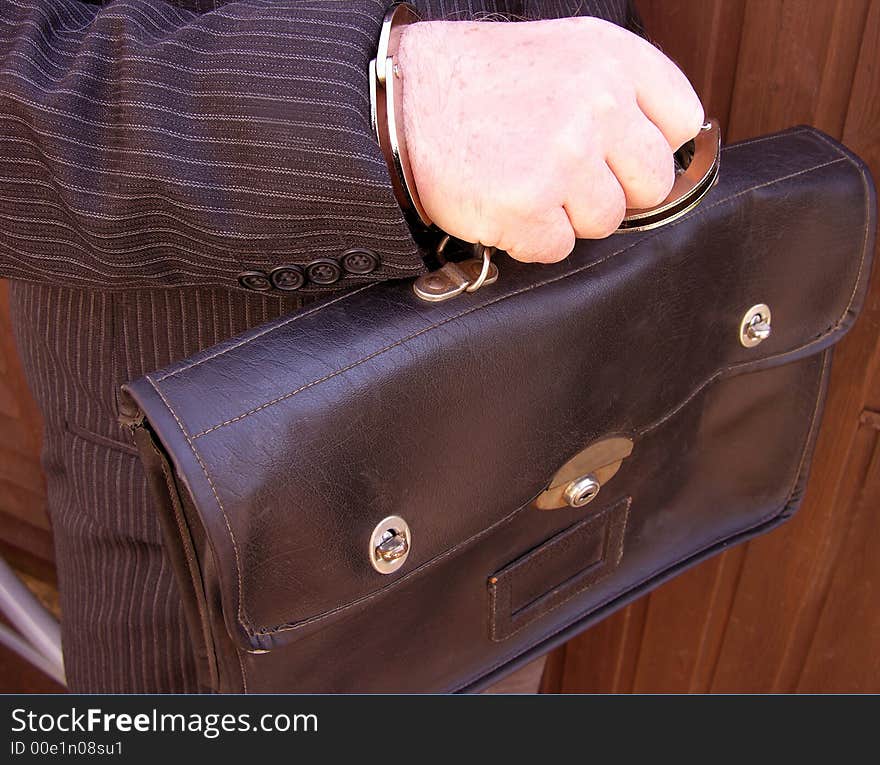 Businessman carrying his leather brief case securely