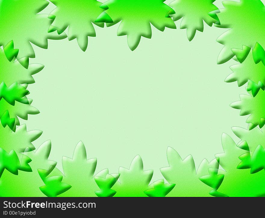 A green background with 3d leaves as frame. A green background with 3d leaves as frame