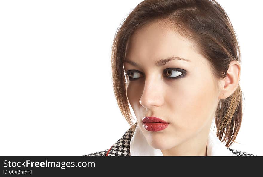 Sexy Businesswoman Portrait with great green eyes isolated over white background