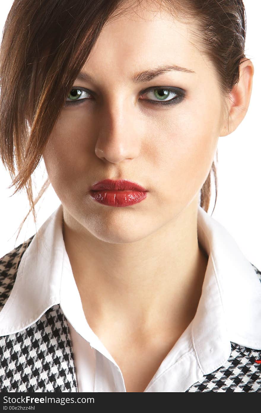 Sexy Businesswoman Portrait with great green eyes isolated over white background