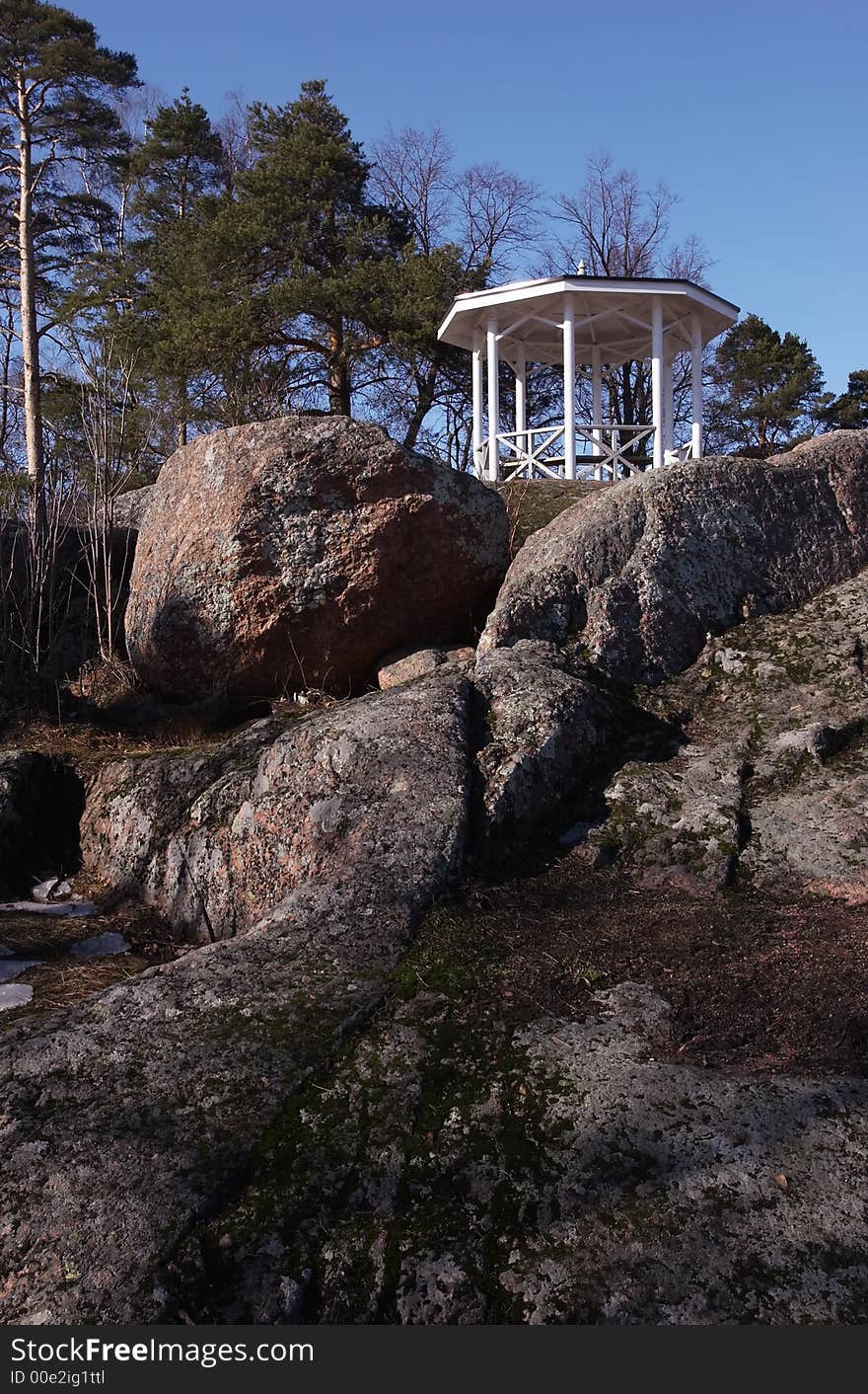 Landscape gardening rotunda on a rock