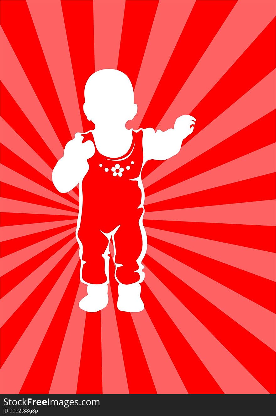 White silhouette of the baby on a red striped background. White silhouette of the baby on a red striped background.