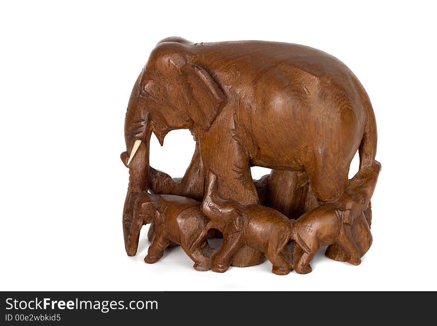 Hand-made wood elephant, wood-carving, isolate