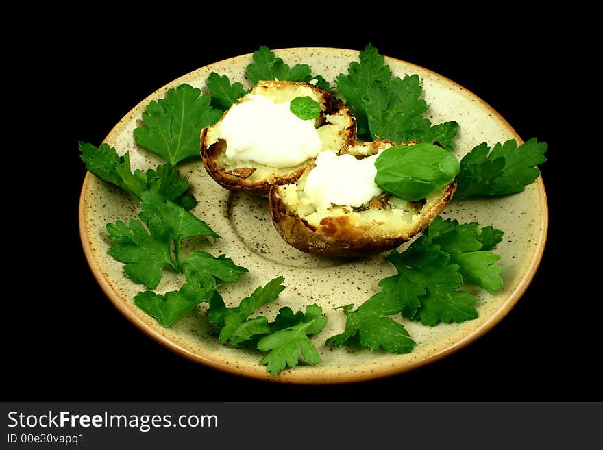 Baked potatoes served