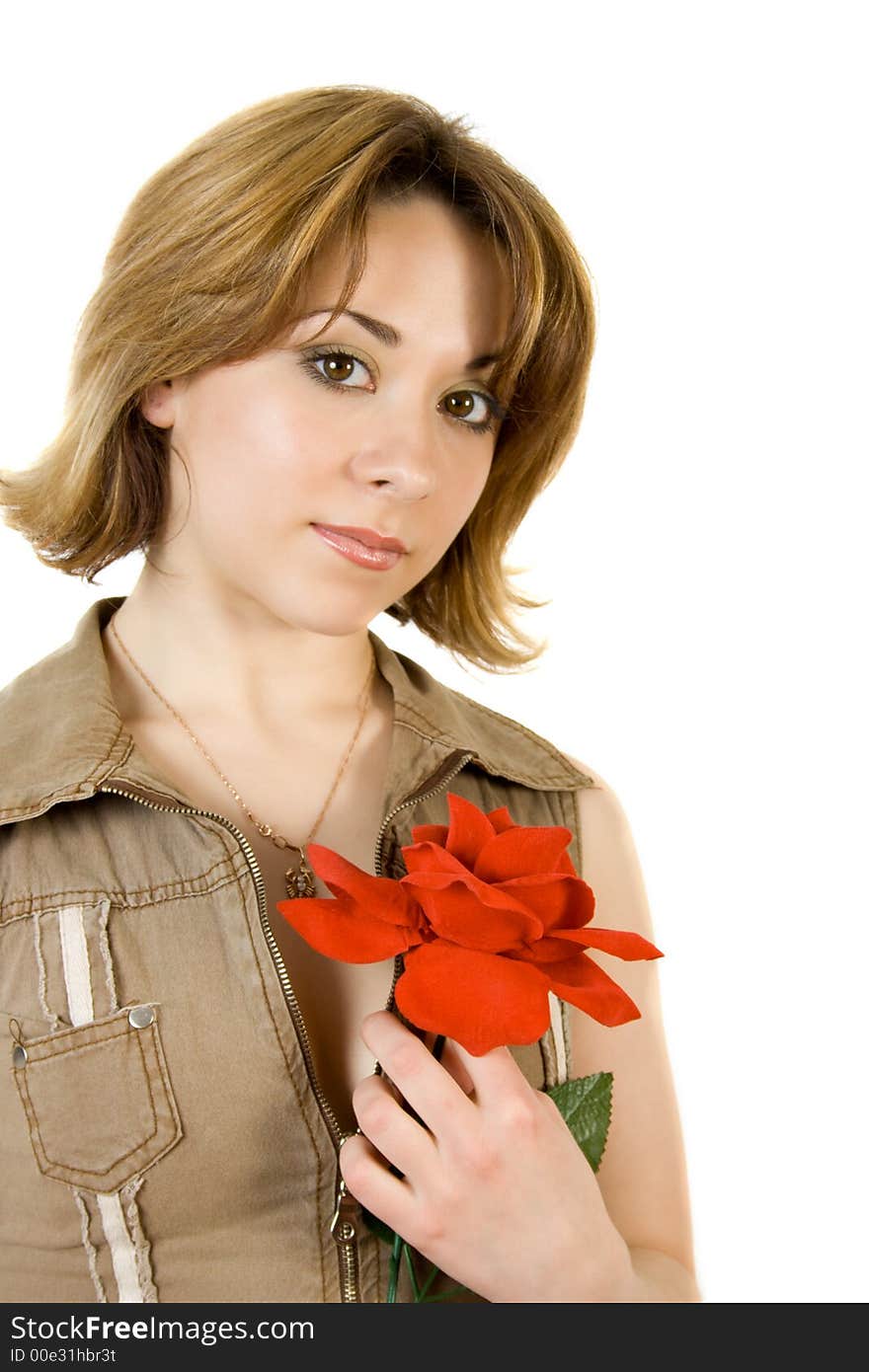 Beautiful woman with a red rose in hand. Beautiful woman with a red rose in hand