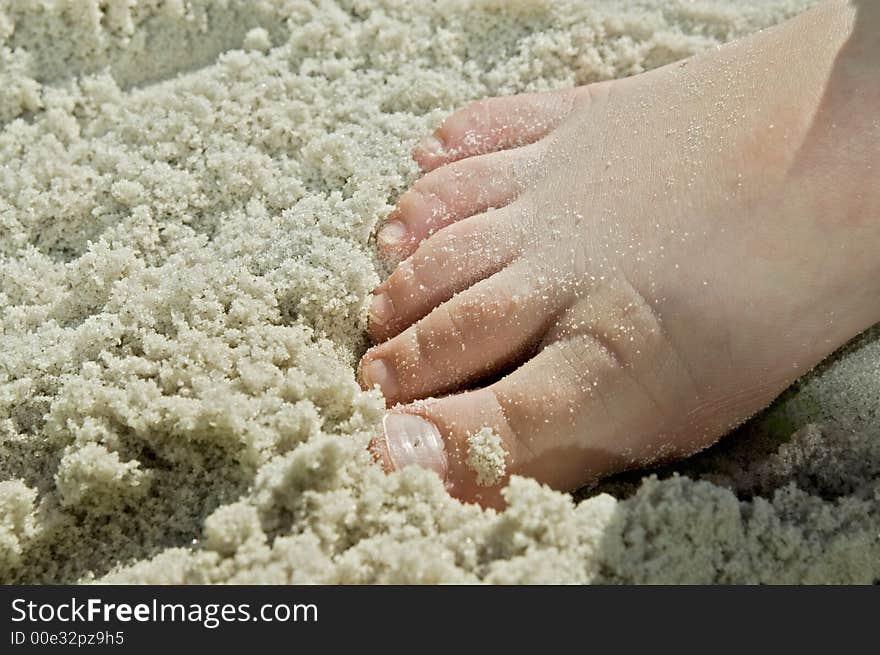 Kids Foot In Sandy Beach Fun