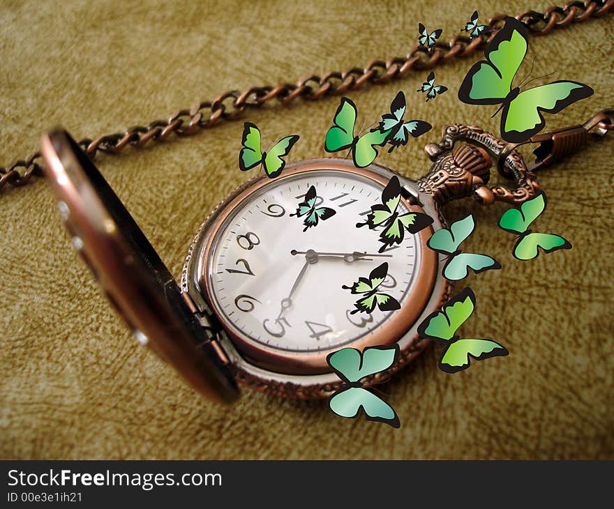 Old Clock With Butterflies