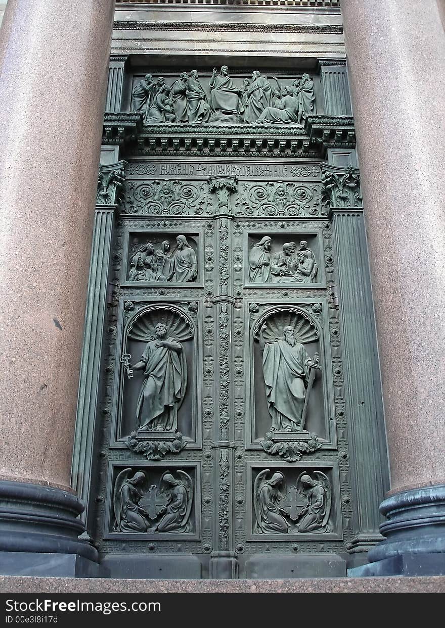 Door in a temple with the image of faces sacred