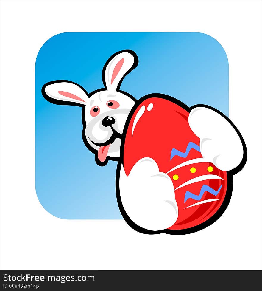 The rabbit with greater red easter egg in hands. The rabbit with greater red easter egg in hands.