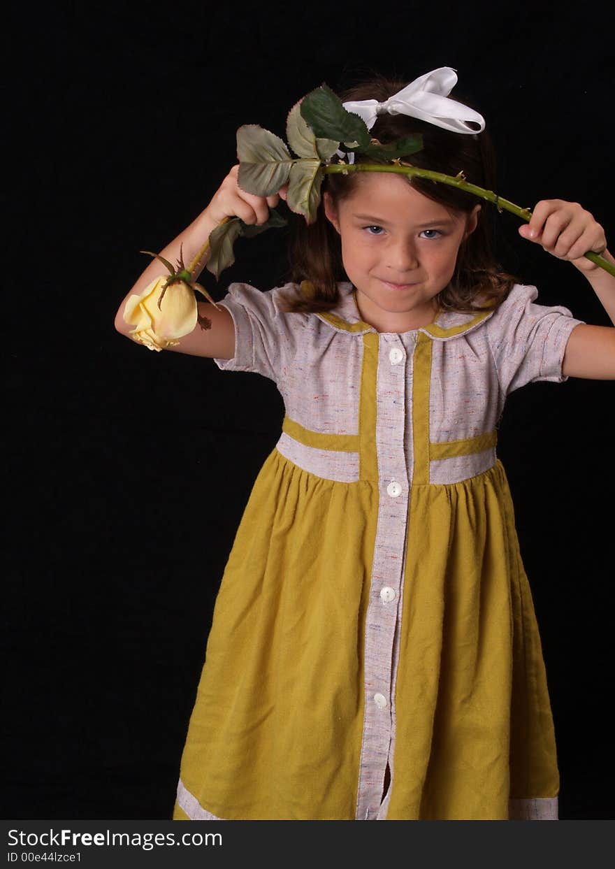 Little girl with a vintage green dress. Little girl with a vintage green dress