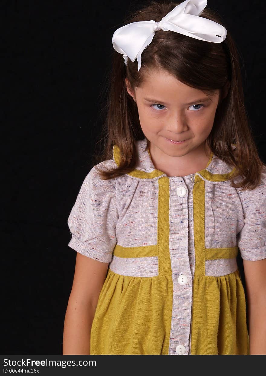 Little girl with a vintage green dress. Little girl with a vintage green dress