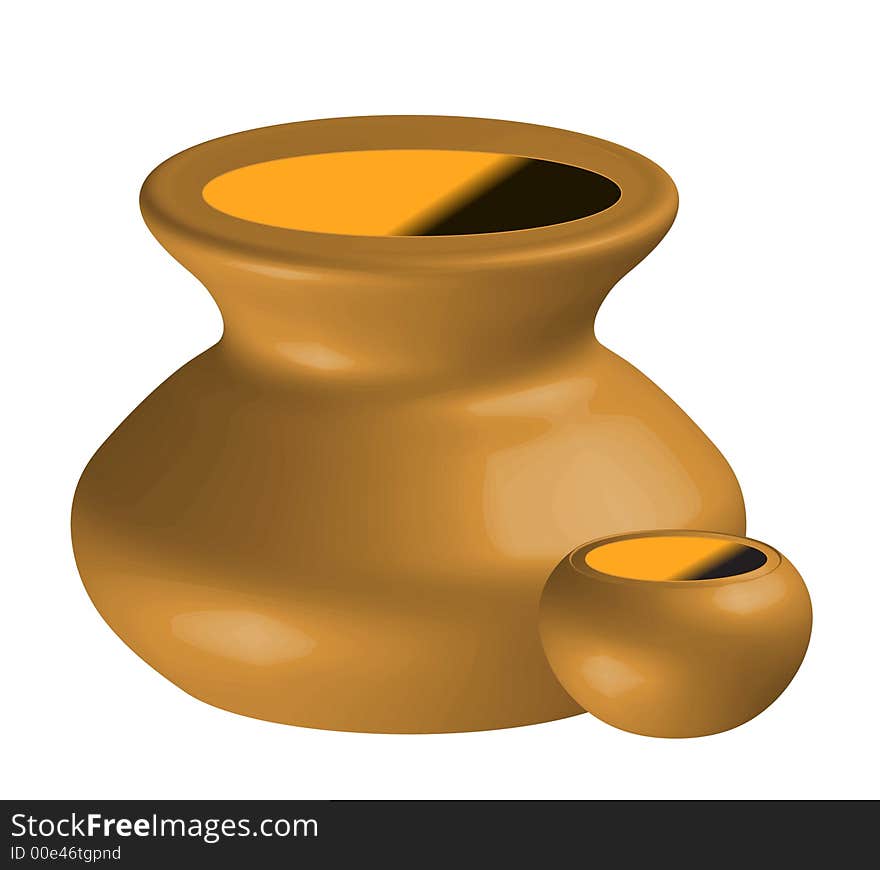 A pot made through a software shining with its small pot. A pot made through a software shining with its small pot