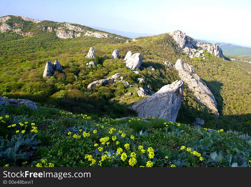 At tops of mountains