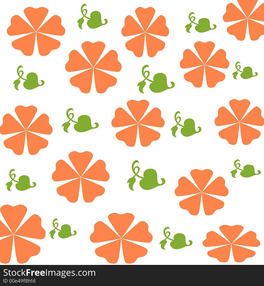 Orange flowers and leaves scattered on white background. Orange flowers and leaves scattered on white background