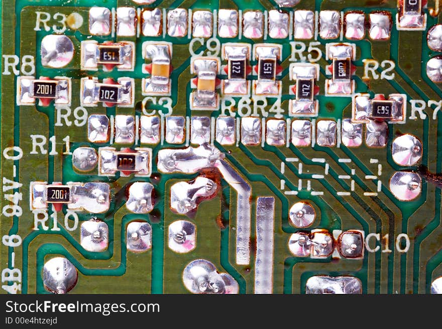 Close-up of a circuit board of a power supply