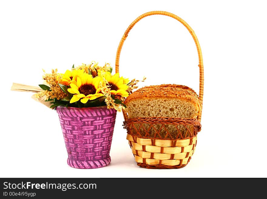 This bread -lunch food and yellow flower