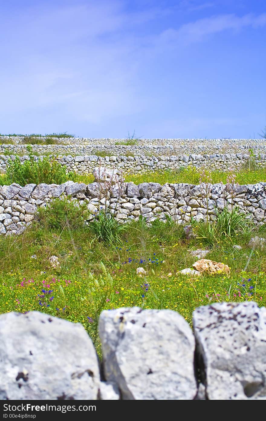 Sicilian Landscape, country in the sicilian hinterland with a characteristic wall rock