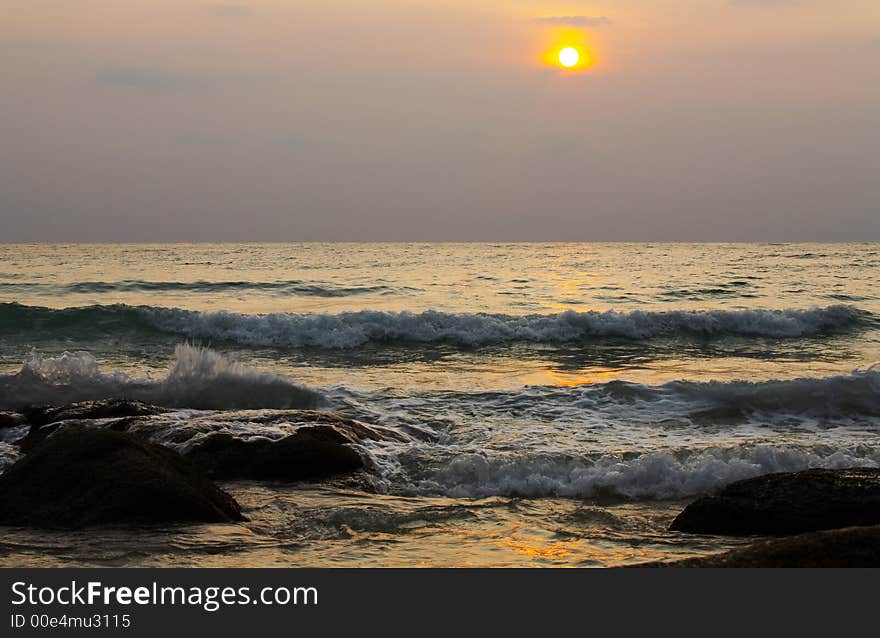 View of slightly stormy sea during sunset. View of slightly stormy sea during sunset