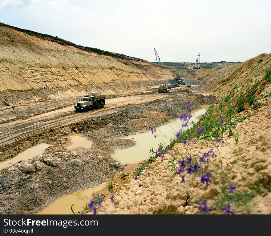 A huge dump truck at a  quarry. A huge dump truck at a  quarry